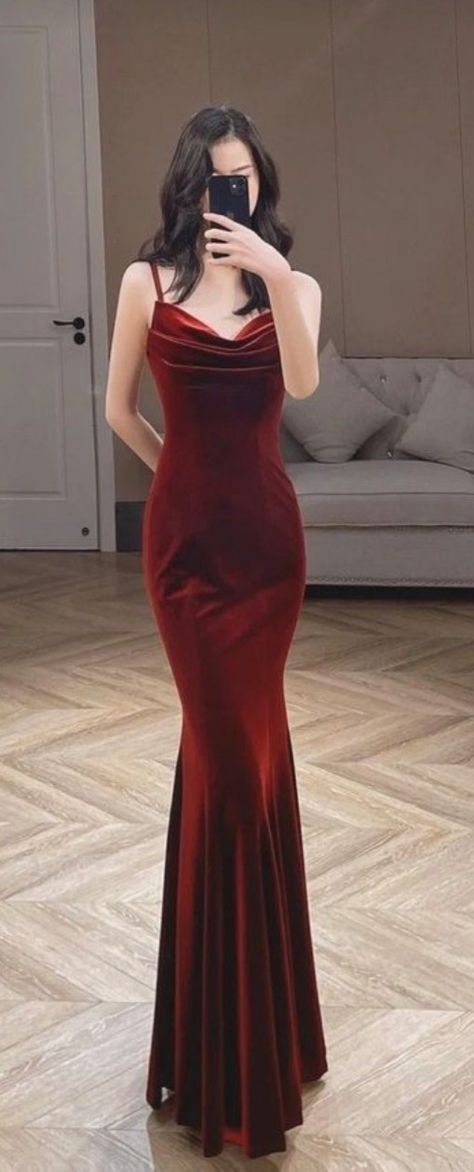 Dark Red Dress Long Elegant Formal, Goth Prom Dress Red, Dark Wine Bridesmaid Dress, Dark Red Mermaid Prom Dress, Velvet Red Prom Dress, Red Silky Dress Long, Prom Dresses Dark Red Burgundy, Dark Cherry Red Dress, Red Velvet Dress Aesthetic