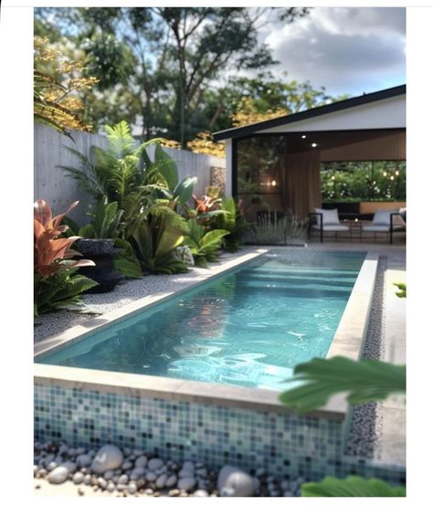 Small Pool And Patio Ideas, Garden Pools Backyard, Narrow Plunge Pool, Plunge Pool Backyard, Small Plunge Pools For Small Yards, Tiny Pools For Small Yards, Pool For Small Backyard, Backyard Pools Ideas, Plunge Pool Ideas Small Spaces