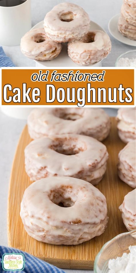 These Old Fashioned Cake Doughnuts feature a dense, cake-like texture and subtle sweetness all smothered with a creamy powdered sugar glaze. #cakerecipes #cakedoughnuts #cakedonuts #doughnutrecipes #easydonutrecipe #cakes #dessert #breakfastrecipes via @melissasssk Glazed Cake Donut Recipe, Old Fashioned Cake Donuts Recipe, Powdered Doughnut Recipe, Cake Donut Recipe Fried, Doughnut Baked, Cake Doughnut Recipe, Cake Doughnuts Recipe, Old Fashioned Cake, Baileys Cupcakes