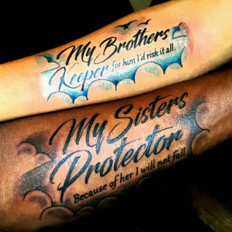 Dr Tattoo, Brothers Keeper, Brother Sister Tattoo, Brother Tattoos, Omerta Tattoo, Forarm Tattoos, Sibling Tattoos, Inspiration Tattoos, Tattoos For Black Skin