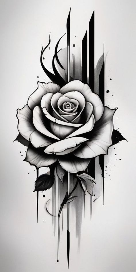 Flowers Tattoo Drawing, Dark Roses Tattoo, Rose Tattoo Stencil, Roses Tattoo Design, Rosa Tattoo, Rose Drawing Tattoo, Rose Stencil, Rose Tattoos For Men, Flower Tattoo Drawings