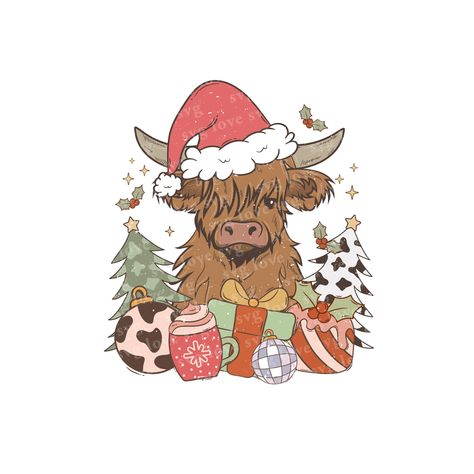 Highland Cow Christmas, Christmas Santa Gifts, Cow Wallpaper, Cow Drawing, Cow Print Wallpaper, Cow Christmas, Funny Santa Claus, Xmas Wallpaper, Cute Christmas Wallpaper