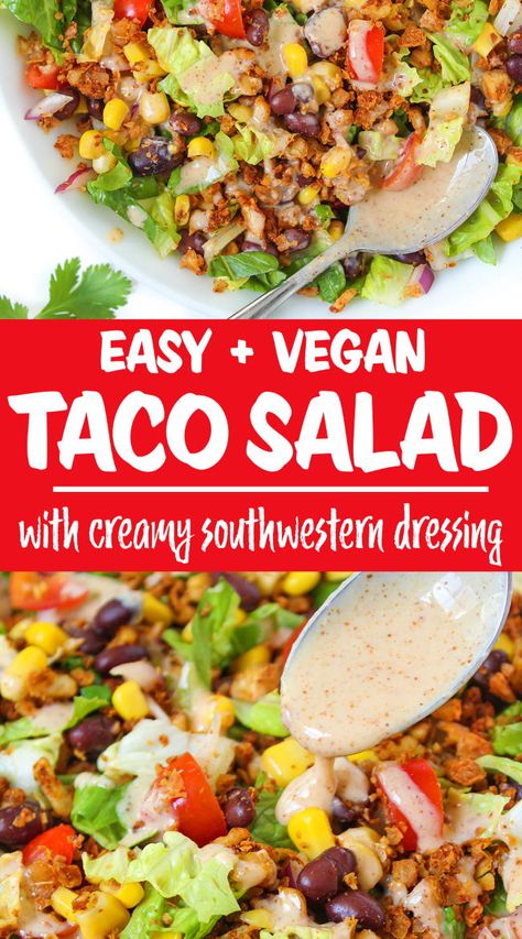 Taco Salad Dressing Vegan, Vegan Dorito Taco Salad, Vegan Southwest Dressing, Taco Salad Vegan, Vegan Southwest Salad, Meatless Taco Salad, Mexican Taco Salad, Southwestern Dressing, Wfpb Salad