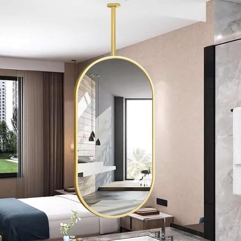 Amazon.com: Renmlion Oval Ceiling Hanging Mirror with Metal Framed, Suspended Bathroom Vanity Makeup Mirrors Wall Mirror Gold Ceiling Mounted Mirror for Living Room Bedrooms (Size : 40cmx70cm) : Home & Kitchen Ceiling Hanging Mirror, Suspended Mirror, Bathroom Vanity Makeup, Ceiling Mirror, Room Bedrooms, Mirror For Living Room, Gold Ceiling, Bedroom Size, Diy Ceiling