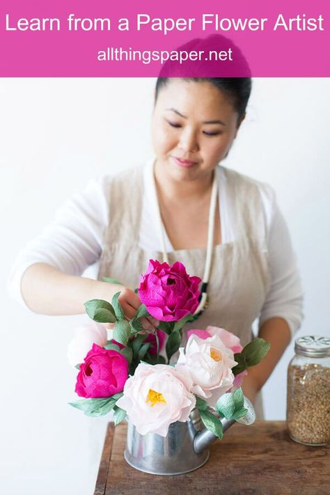 an interview with paper flower maker and owner of Blooms in the Air, Ji Kim Paper Peonies Tutorial, Crepe Paper Crafts, Fleurs Diy, Flower Artists, Paper Peonies, Paper Magic, How To Make Paper Flowers, Handmade Flowers Paper, Crepe Paper Flowers