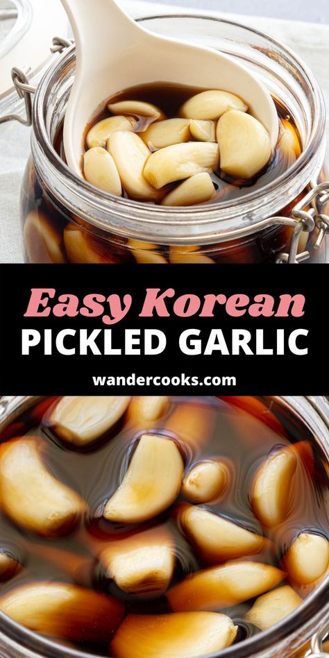 Koreansk Mat, Easy Korean Recipes, Healthy Asian Recipes, Vegan Asian Recipes, Garlic Recipe, Pickled Garlic, Fermentation Recipes, Easy Asian Recipes, Pickled Veggies