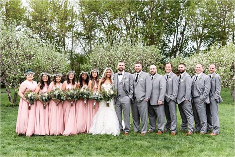 Dusty rose blush pink and gray with eucalyptus spring rainy wedding in flowering tree orchard | maddiepeschong.com Dusty Pink And Gray Wedding, Dusty Pink And Grey Wedding, Dusty Rose And Gray Wedding, Gray Pink Wedding, Blush Pink And Gray Wedding, Dark Grey Groomsmen, Grey And Pink Wedding, Pink And Gray Wedding, Pink And Grey Wedding