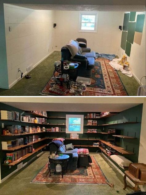 Small Library Room Ideas, Small Home Library Design, Small Library Room, Basement Library, Small Home Library Ideas, Small Home Libraries, Small Home Library, Cozy Home Library, Beautiful Bookshelf