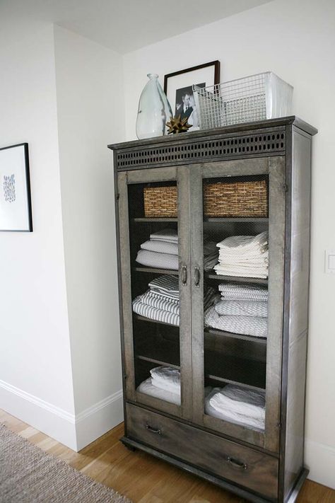 Open Wardrobe Towel And Linen Storage Farmhouse Cabinets, Farmhouse Laundry, Farmhouse Laundry Room, Linen Cupboard, Bathroom Linen Cabinet, Linen Cabinet, Gorgeous Bathroom, Subway Tiles, Linen Storage