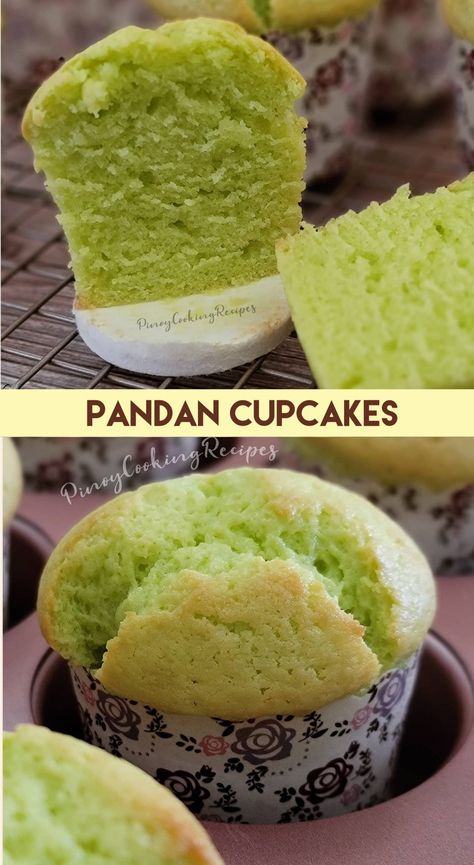 Pandan Muffin Recipe, Pandan Dessert Recipe, Pandan Recipe Sweets, Asian Cupcakes, Easy Asian Dessert Recipes, Pandan Cupcakes Recipe, Pandan Cake Recipe, Pandan Cupcakes, Pandan Dessert