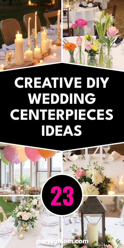 Looking to add a unique touch to your wedding without breaking the bank? Check out these 23 creative wedding centerpieces ideas that blend style and savings! From charming lantern centerpieces to textured fabric runners, each idea allows you to showcase your special day with personality and flair. Consider oversized balloons for a whimsical vibe, mixed bud vases for a rustic touch, or classic candles to create the perfect ambiance. Let your creativity flow while crafting stunning settings for your guests to enjoy. Make your big day memorable with these thoughtful DIY projects! Simple Cheap Wedding Centerpieces, Creative Centerpieces Wedding, Wedding Decor With Lanterns, Summer Wedding Centerpieces Diy, Easy Wedding Centerpieces Diy, Easy Centerpieces Wedding, Simple Diy Centerpieces, Wedding Centerpieces Lanterns, Fall Wedding Centerpieces Diy