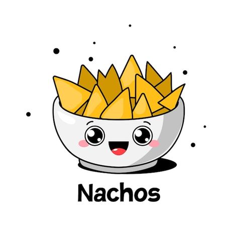 Tazón de fuente de dibujos animados de comida mexicana nachos Logo Mexicano, Nachos