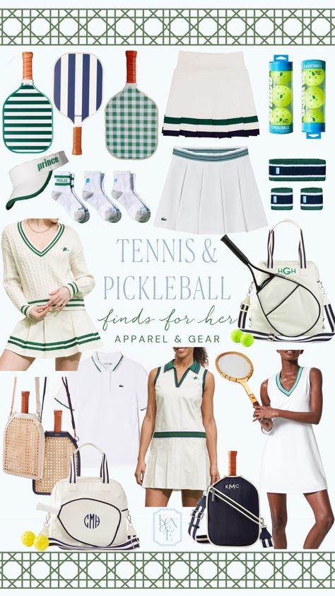 Tennis & Pickleball Finds for Her New England Style Interiors, Pickleball Bag, Tennis Dresses, Lacoste Shirts, Tennis Bag, Lacoste Shirt, Sporty Looks, Pleated Tennis Skirt, Tennis Skirts