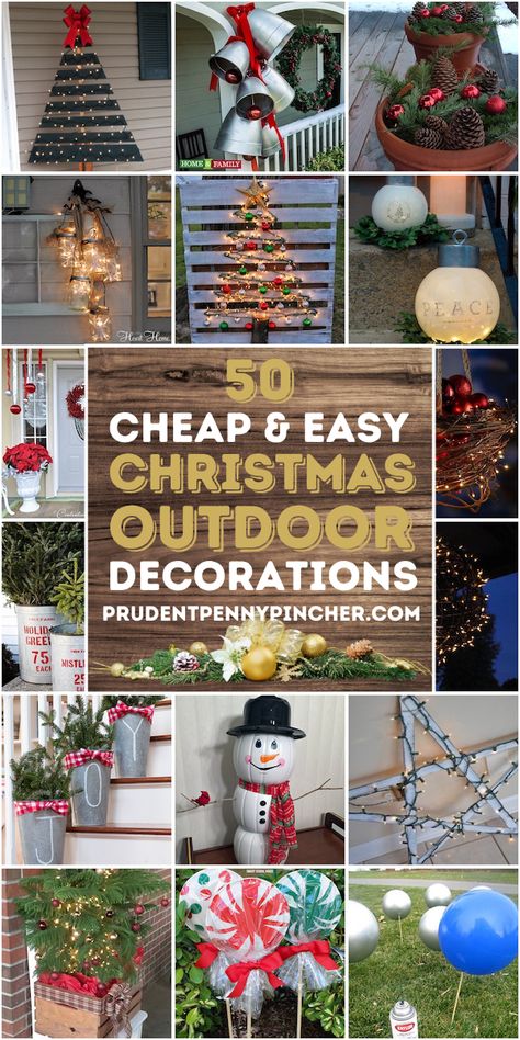 Decorate for Christmas on a budget with these outdoor Christmas decorations. From front porch Christmas decorations to Christmas decorations for the yard, there are plenty of outdoor DIY Christmas decor ideas to choose from. Easy Outdoor Christmas Decorations, Diy Outdoor Christmas Decorations, Christmas Garden Decorations, Outside Christmas Decorations, Christmas Decorations Cheap, Christmas Yard Decorations, Easy Christmas Decorations, Christmas Porch Decor, Christmas Decorations Diy Outdoor