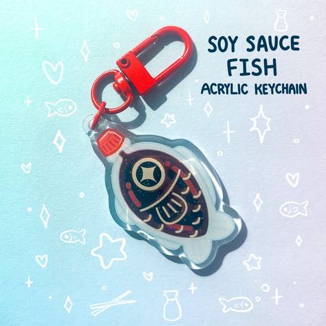 Snacks Illustration, Glitter Acrylic Keychain, Soy Sauce Fish, Cute Sushi, Walpapers Cute, Food Snacks, Acrylic Keychains, Keychain Cute, Artist Alley