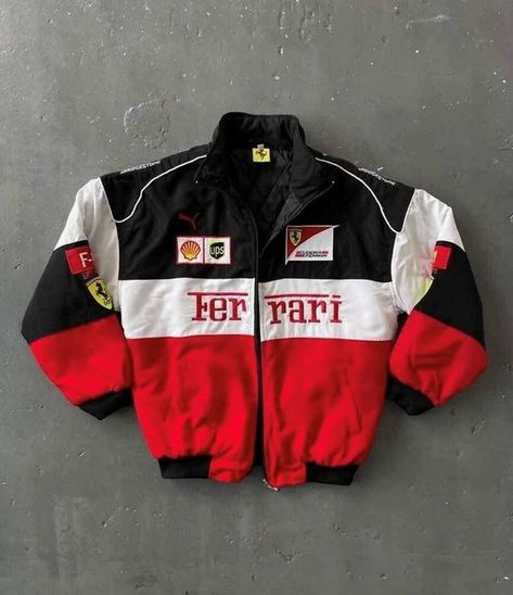 I think it's okay to think about the price. It seems better than other sites. You're gonna hit it. Ferrari Jacket Men, Ferrari F1 Jacket, Vintage F1 Jacket, Ferrari Clothes, Drip Clothes, Racing Jacket Outfit, Race Car Jacket, F1 Jacket, Drip Outfits