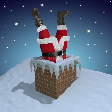 Santa Claus stuck in the chimney. (3D illustration Santa Stuck In Chimney, Santa In Chimney, Santa Chimney, Christmas Door Hangings, Christmas Contests, Christmas Door Decorating Contest, Christmas Door Decoration, Door Decorating Contest, Crafts For Toddlers