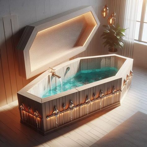 The Allure of Coffin-Shaped Bathtubs: A Unique Twist on Bathroom Luxury Unique Bathtubs Luxury, Unique Bathtubs, Bathroom Luxury, Toilet Installation, Cast Iron Tub, Digital Showers, Bathtub Design, Bathroom Themes, Ornate Mirror