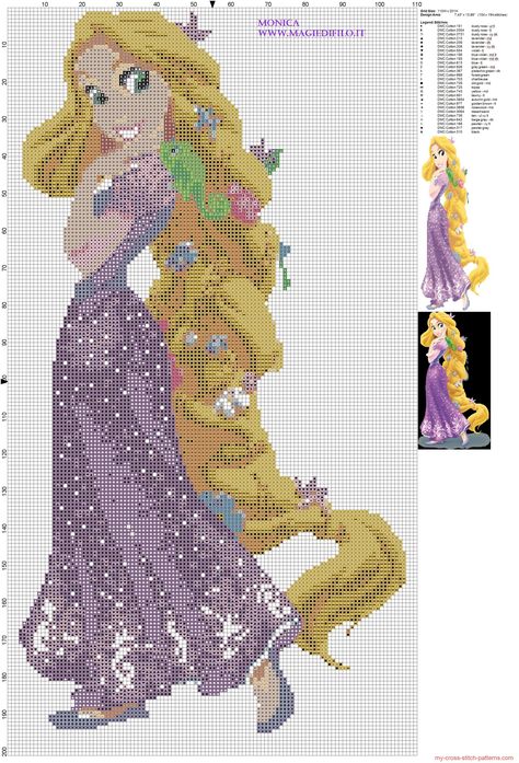 Princess Tangled cross stitch pattern - 2039x3000 - 3009967 Stitch Character, Disney Cross Stitch Patterns, Cross Stitch For Kids, Disney Rapunzel, Stitch Cartoon, Pola Kristik, Disney Cross Stitch, Beaded Cross Stitch, Crochet Cross