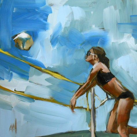 Beach volleyball girl original painting by moulton 6 x 6 inches ... Volleyball Painting, Volleyball Lifestyle, Volleyball Drawing, Volleyball Aesthetic, Volleyball Ideas, Beach Volleyball Girls, Beach Sketches, Drawing Studio, Volleyball Photography