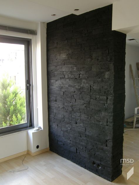 Black Stone Accent Wall, Black Stone Wall, Stone Wall Interior, Ledgestone Wall, Decorative Stone Wall, Interior 2023, Yard Entrance, Hall Tiles, Grey Stone Wall