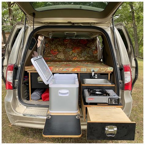 Grand Teton | RiverLeaf Camper Con Stove Drawer, Campervan Hacks, Town And Country Van, Van Conversion Kits, Best Vans, Camper Box, Kangoo Camper, Minivan Camper Conversion, Suv Camper