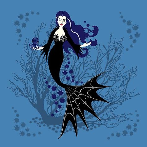 Vampire Mermaid, Fantasy Mermaid, Mermaid Halloween, Gothic Vampire, Mermaids And Mermen, Beautiful Mermaids, Creepy Art, Mermaid Art, Vector Drawing