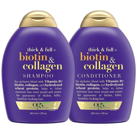 Thick & Full + Biotin & Collagen Shampoo & Conditioner Set Volume Hair Shampoo, Biotin And Collagen Shampoo, Ogx Shampoo, Coconut Milk Shampoo, Set Packaging, Vitamin B7, Good Shampoo And Conditioner, Shampoo And Conditioner Set, Hair Cleanse