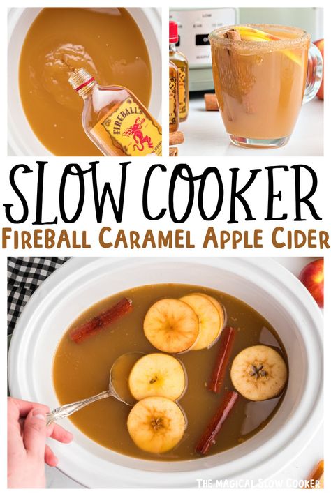 Fireball Apple Cider Crockpot, Slow Cooker Fireball Caramel Apples, Crockpot Alcoholic Drinks Fall, Caramel Moonshine, Fireball Apple Cider, Cider Alcohol Drinks, November Magic, Slow Cooker Drinks, Autumn Cocktails