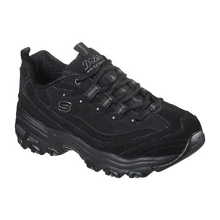 Skechers D'lites, Womens Walking Shoes, Black Skechers, Skechers D Lites, Basket Noir, Sporty Casual, Fabric Shoes, Walking Shoes Women, Comfortable Style