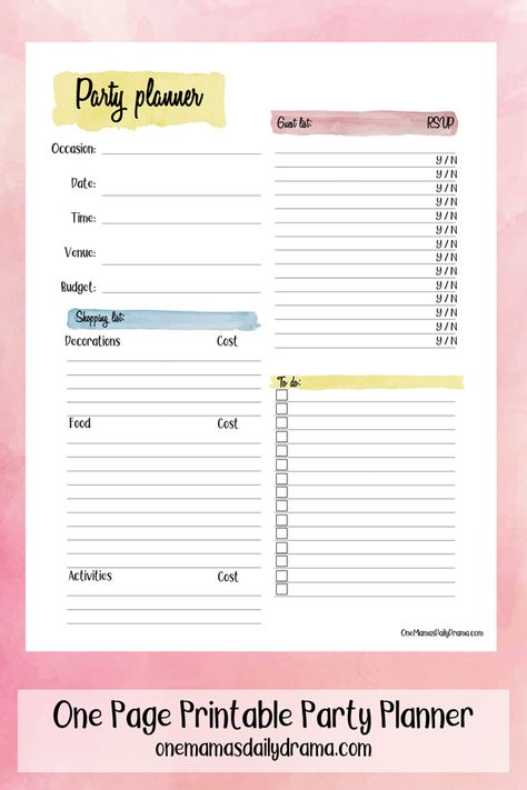 Birthday Party Planner Printable, Free Printable Party Planner, Kids Birthday Party Planner, Party Planner Template, Party Agenda, Exam Planner, Budget Planner Free, Birthday Party Planner, Student Planner Printable