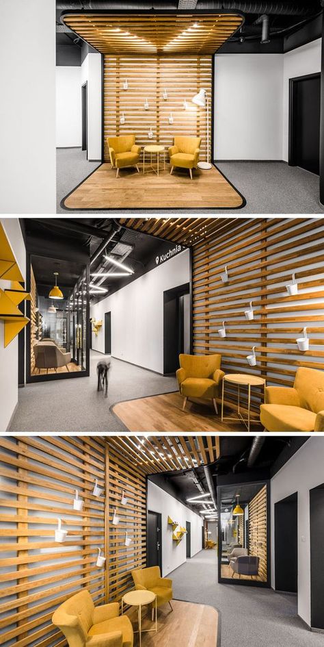 Modern Hallways, Office Reception Seating, Office Seating Area, Lobby Seating, Hotel Lobby Design, Industrial Office Design, Corporate Office Decor, Corporate Office Design, Office Lobby