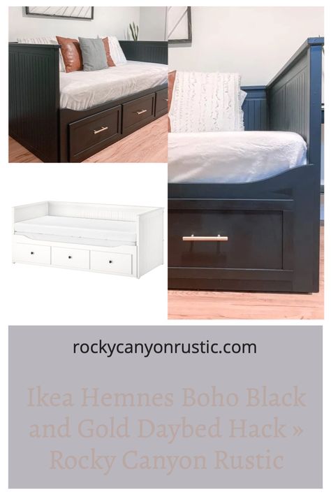 Ikea daybed hack with paint, drawer trim, and new hardware! Ikea Queen Daybed Hack, Grey Ikea Day Bed, Hemnes Daybed Upcycle, Grey Hemnes Daybed, Ikea Daybed Hack Hemnes, Daybed Ikea Hack, Ikea Brimnes Daybed Hack, Brimnes Daybed Hack, Ikea Hemnes Daybed Hack