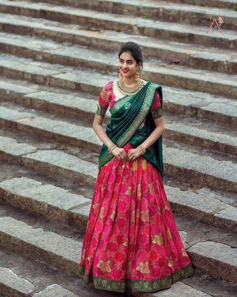 magenta pink and green banarasi half saree,kids,kids wedding lehenga choli/pattu pavadai/kids lehenga choli/dhavani set/lehenga choli by Dikshacreationworks on Etsy Banarasi Half Saree, Dhavani Set, Pattu Pavadai Kids, Pink Half Sarees, Silk Half Saree, Ruffle Lehenga, Kids Lehenga Choli, Half Saree Function, Wedding Lehenga Choli