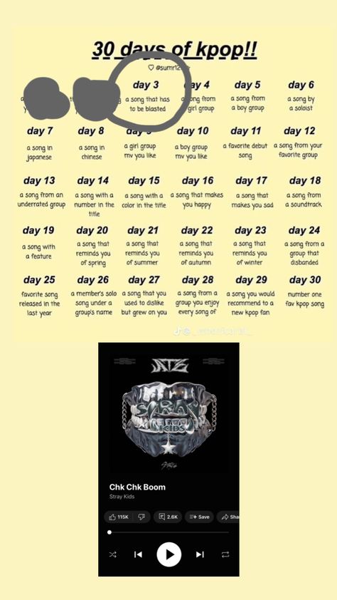 #straykids #skz #ate #chkchkboom #30daychallenge #kpop #music #kpopchallenge Kpop Checklist, Skz Ate, Kpop Music, 17 Day, 30 Day Challenge, 30 Day, Boy Groups, Kdrama, Girl Group