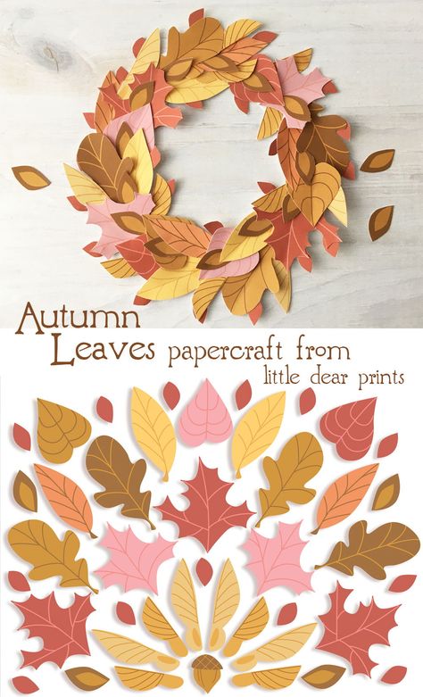 Fall Paper Wreaths Diy, Autumn Paper Wreath, Fall Cricut Paper Projects, Fall Cardstock Crafts, Halloween Paper Wreath, Autumn Leaves Printable, Paper Autumn Decoration, Paper Autumn Leaves, Autumn Paper Decorations