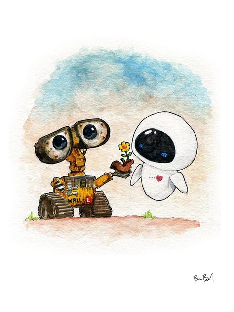 Discover amazing sketches. Click here! 🥰🤫 Walle And Eve, Wall E And Eve, Wall E, Watercolor Print, Tattoos, Wall