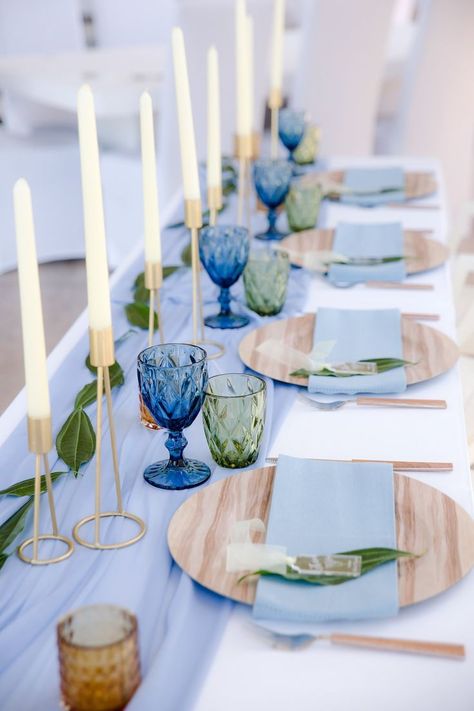 Blue & Green Table Decor | Image: Jaqui Franco Green Table Decor, Wedding Table Decorations Blue, Light Blue Wedding Colors, Powder Blue Wedding, Blue Table Settings, Blue Bridal Shower, Blue Wedding Inspiration, Light Blue Wedding, Blue Themed Wedding