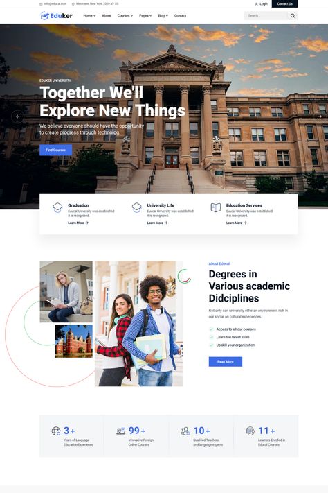 Eduker is a modern and versatile WordPress theme designed for educational websites of all kinds. Its clean and intuitive design offers a seamless user experience for both educators and learners. Eduker includes pre-designed pages for course listings, instructor profiles, and course details, and is fully customizable to match your branding.Eduker is responsive and optimized for search engines, ensuring your website is accessible on any device and can be easily found by potential learners. Association Website Design, Course Page Design, Digital Website Design, Educational Websites Design, School Website Design Inspiration, Education Website Design Inspiration, University Website Design, Course Website Design, School Web Design