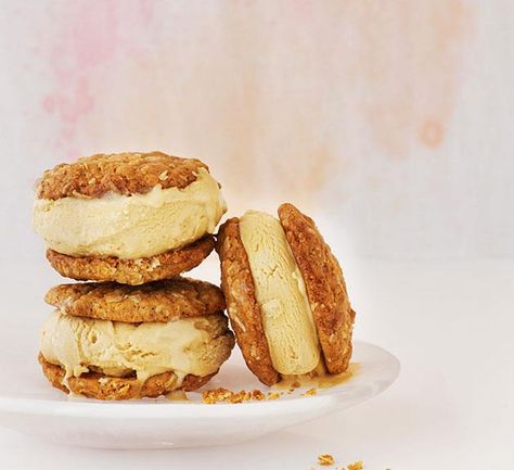 Banana Ice Cream Sandwich, Icecream Sandwich, Ice Cream Sandwiches Recipe, Anzac Biscuits, Bbc Good Food, Peanut Butter Cheesecake, Ice Cream Sandwiches, Banana Ice Cream, Cream Sandwich