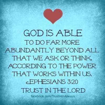 God Is Able to do FAR MORE abundantly BEYOND 'ALL' that we ASK or THINK!!! ~ Thats according to the POWER that WORKS WITHIN US!! ~ This is such a wonderful promise from our God.... especially when our needs have become many.... God Is Able, Life Quotes Love, We Are The World, Favorite Bible Verses, Faith Inspiration, Religious Quotes, Scripture Quotes, Verse Quotes, Scripture Verses