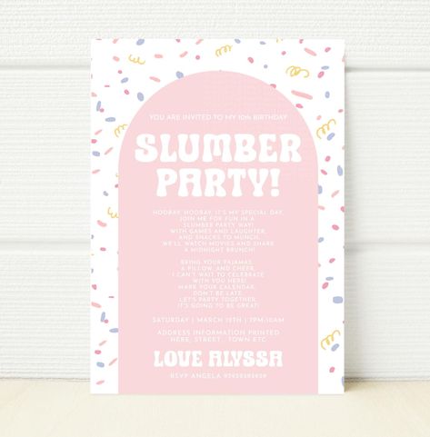 Slumber Party Sleepover Digital Birthday Invitation confetti Spa Night Party Printable Teen Birthday midnight brunch Spa Night Party, Party Sleepover, Spa Night, Pink Confetti, Teen Birthday, Party Printable, Slumber Party, Birthday Invitations Kids, Invitation Printable