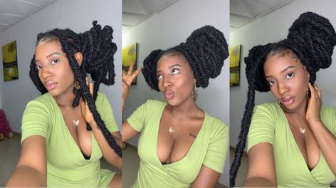 Watch the full video on youtube Ways To Style Faux Locs, Jumbo Locs, Style Faux Locs, Jumbo Faux Locs, Easy S, Two Buns, Faux Locs, Messy Bun, Locs