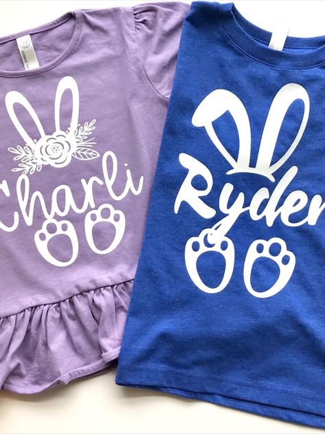 custom easter bunny ear tee shirt for kids personalized with name or nickname Diy Easter Shirts For Kids, Cricut Easter Shirts For Kids, Easter T Shirts For Kids, Easter Tshirt Ideas Kids, Easter Cricut Shirts, Easter Tshirt Ideas Women, Easter Shirt Ideas For Kids, Spring Shirt Ideas, Easter Vinyl Shirts