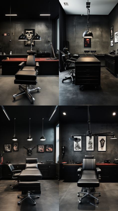 Tattoo Shop Floor Plan, Tattoo Studio Decoration, Home Tattoo Studio, Tattoo Shop Aesthetic, Tattoo Shop Interior, Tattoo Studio Interior, Barber Shop Interior, Tattoo Salon, Modern Tattoos