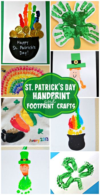 St. Patrick's Day Handprint and Footprint Crafts for Kids to Make! (Find rainbows, leprechauns, gold, and shamrocks) | CraftyMorning.com Footprint Crafts For Kids, Handprint And Footprint Crafts, Handprint Crafts For Kids, Sant Patrick, Print Crafts, Saint Patricks Day Art, Fete Saint Patrick, Crafty Morning, March Crafts