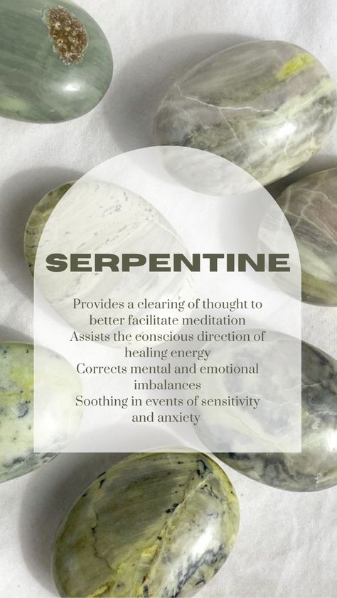 Serpentine Crystal Aesthetic, Serpentine Stone Meaning, Serpentine Aesthetic, Serpentine Crystal Meaning, Serpentine Meaning, Crystal Grimoire, Earth Vibes, Stone Magic, Serpentine Crystal