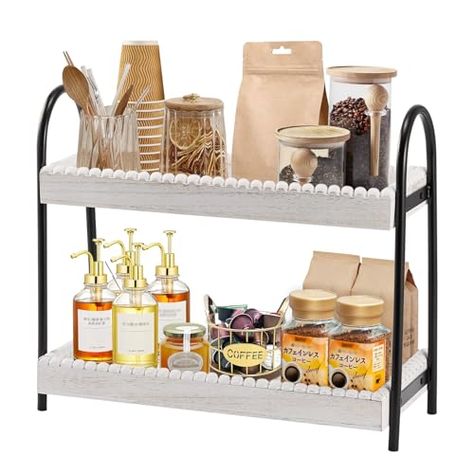 2 Tier Coffee Bar Organizer, Wood Coffee Bar Accessories Shelf for Countertop, Rustic Coffee Station Organizer Decor Stand Rack for Mugs Cups Syrup, Condiment Storage Holder for Kitchen, Home, Office Coffee Bar In Office Small Spaces, Small Counter Coffee Station, Coffee Bar Accessories Decorating Ideas, Coffee Bar Small Space, Coffee Bar Ideas For Small Spaces, Coffee And Tea Station Countertop, Tea Station Kitchen, Coffee Tea Bar Station, Tea Bar Station