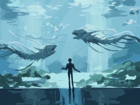 Aquarium Date Drawing, Jjk Aquarium, Aquarium Digital Art, Anime Aquarium, Chrollo Hxh, Hxh Chrollo, Anime Fish, Aquarium Drawing, Aquarium Date