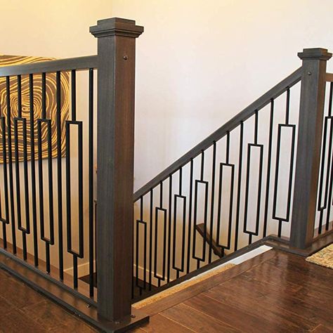 Contemporary Single Rectangle Stair Wrought Iron Balusters (5-Pack) Modern Hollow Metal Railing Spindles (Real Satin Black not Matte) - - AmazonSmile Railing Spindles, Wrought Iron Stair Spindles, Iron Stair Balusters, Stair Paneling, Indoor Railing, Metal Stair Railing, Metal Balusters, Wrought Iron Stair Railing, Stair Spindles